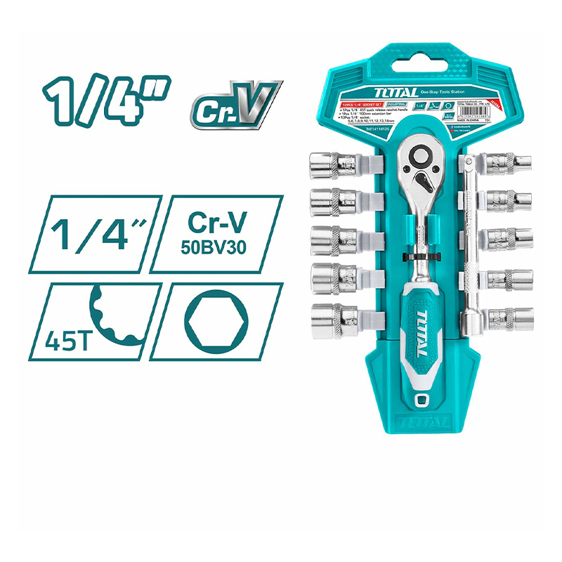 1/4" Bộ cờ lê lực và đầu tuýp 12 chi tiết Total THT14114126