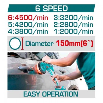 150mm Máy đánh bóng dùng pin 42V Total TAPLI42151 (1 Pin 2.0Ah, 1 Sạc) - Ảnh 4