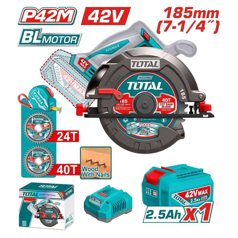 185mm Máy cưa đĩa dùng pin 42V Total TSLI4218511 (1 Pin 2.5Ah, 1 Sạc)