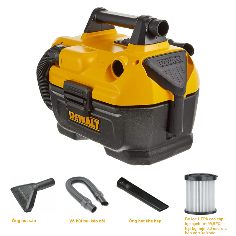 7.5L Máy hút bụi khô và ướt dùng pin 20V Dewalt DCV580N (Chưa Pin & Sạc)