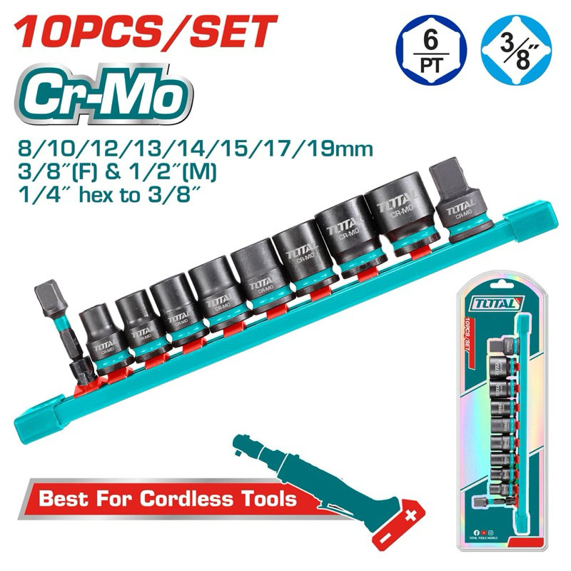 Bộ 10 đầu tuýp 3/8"DR 8-19mm Total THTISD38104