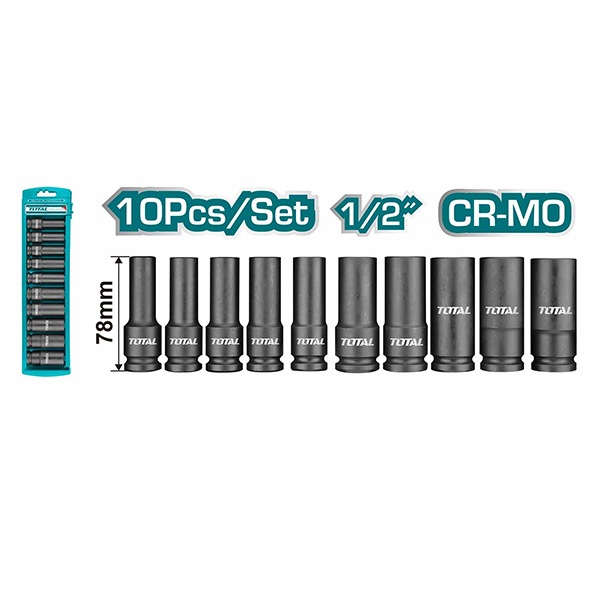 Bộ 10 đầu tuýp dài 1/2" Thép Cr-mo Total THKISD12102L