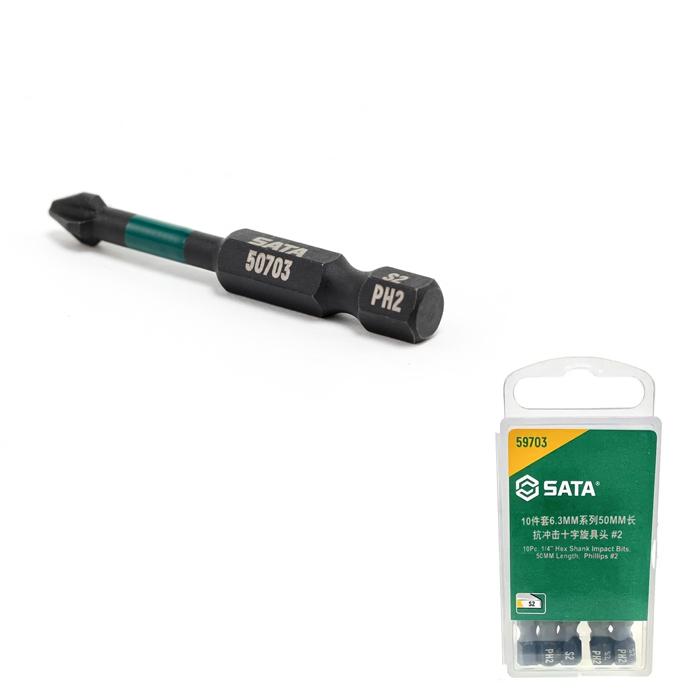 Bộ 10 đầu vít bake 1/4in Sata 59703 PH2x50mm