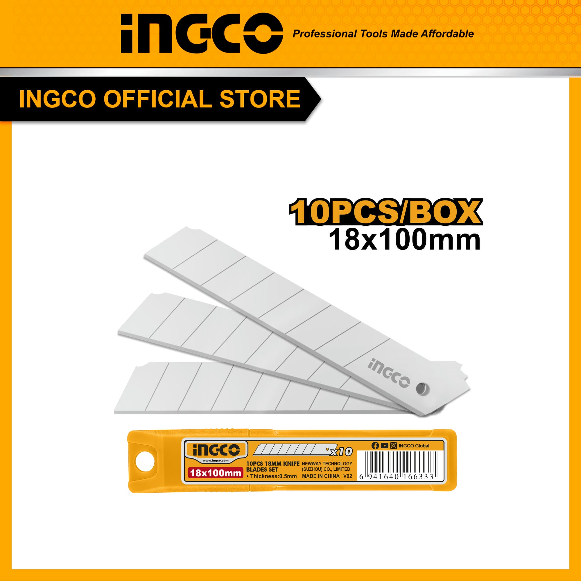 Bộ 10 Lưỡi dao rọc giấy 18×100mm INGCO HKNSB112