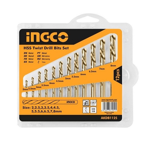 Bộ 12 mũi khoan kim loại HSS Ingco AKDB1125