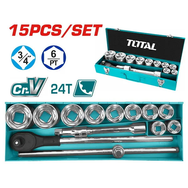 Bộ 15 đầu tuýp 3/4" Total THT341151 (Size: 30-60)