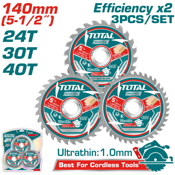 Bộ 3 lưỡi cưa gỗ TCT 140mm Total TAC236140