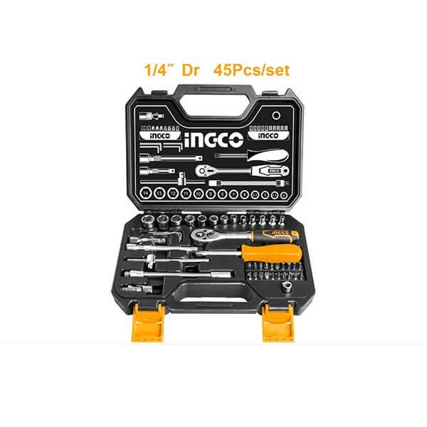 Bộ 45 đầu tuýp 1/4" và cần 2 chiều Ingco HKTS14451