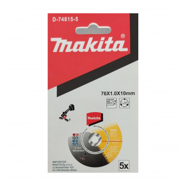 Bộ 5 đá cắt inox cho máy DMC300 76x1.0x10mm WA60T Makita D-74815-5