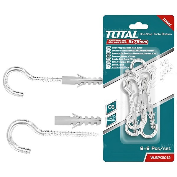 Bộ 6 tắc kê và vít móc 5.0x75mm Total WJSPK5012