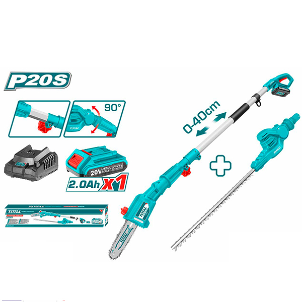 Bộ combo máy cưa cành TPSLI20081 và máy cắt hàng rào TPHT2016012 dùng pin Lithium 20V Total TPTS201681