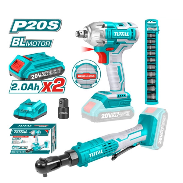 Bộ combo máy siết buloong TIWLI2038 & TDRLI206015 dùng pin 20V Total TOSLI23043