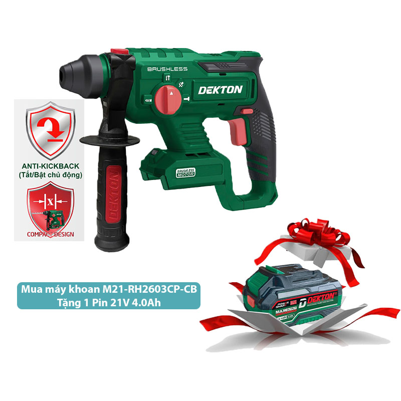 Combo Máy khoan búa dùng pin 21V Dekton M21-RH2603CP (1 Pin 4.0Ah, 1 Sạc nhanh)