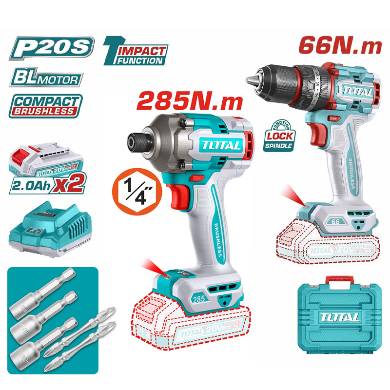 Bộ máy khoan và máy vặn vít dùng pin 20V TCKLI20277 (2 Pin 2.0Ah, 1 Sạc)