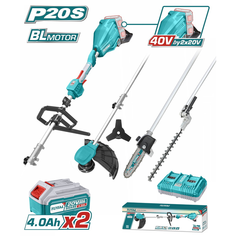 Bộ máy làm vườn 4 trong 1 dùng pin 20Vx2 Total TSTLI2040386 (2 Pin 4.0Ah, 1 Sạc)