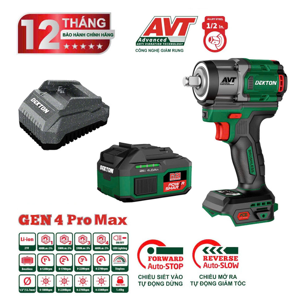 Bộ máy siết bu lông dùng pin 21V Dekton M21-IW680PROMAX (1 Pin 4.0Ah & 1 Sạc)