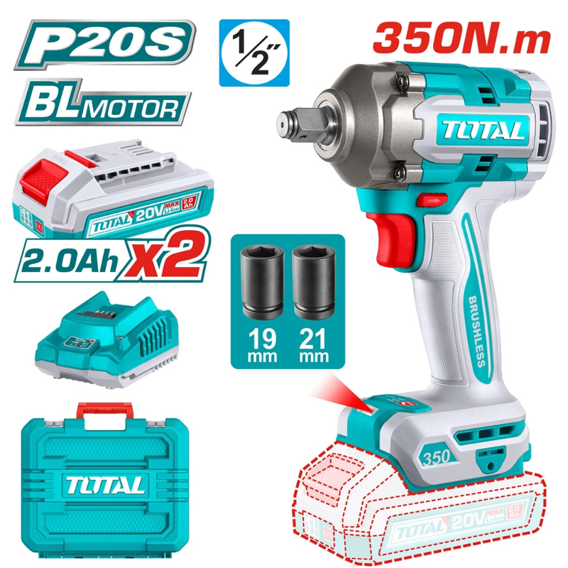 Bộ máy vặn bu lông dùng pin 20V Total TIWLI2035 (2 Pin 2.0Ah, 1 Sạc)