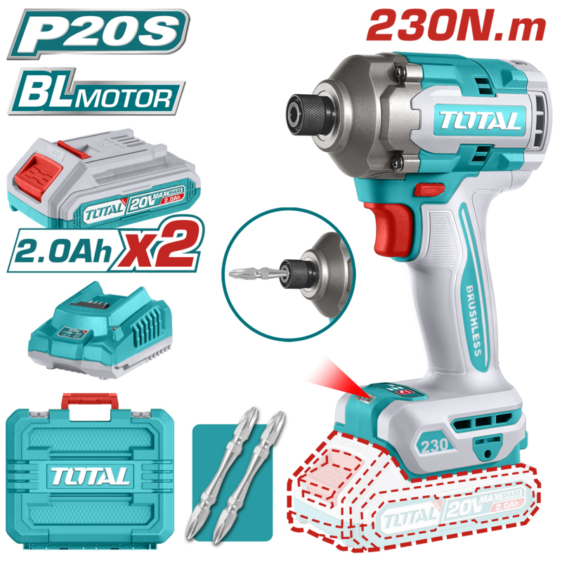 Bộ máy văn vít dùng pin 20V Total TIRLI2023 (2 Pin 2.0Ah, 1 Sạc)
