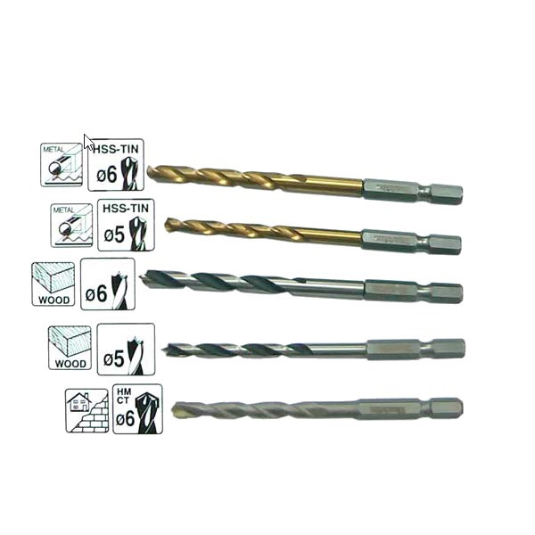 Bộ mũi khoan chuôi lục giác 1/4'' 5 cái/hộp Makita D-31522