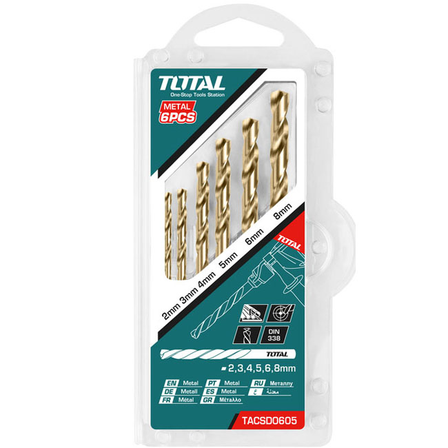 Bộ mũi khoan kim loại HSS 6 chi tiết Total TACSD0605 2-8mm