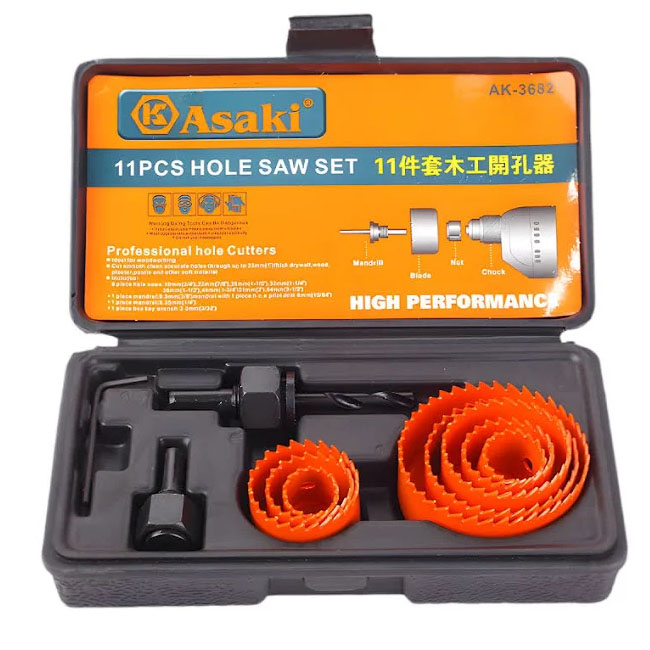 Bộ mũi khoét lỗ gỗ và thạch cao 11 chi tiết Asaki AK-3682