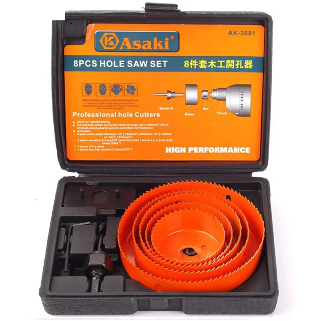 Bộ mũi khoét lỗ và thạch cao 8 chi tiết Asaki AK-3681