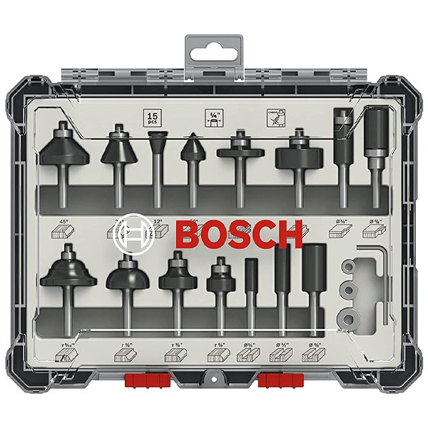 Bộ mũi phay gỗ đa năng 15 chi tiết Bosch 2607017473