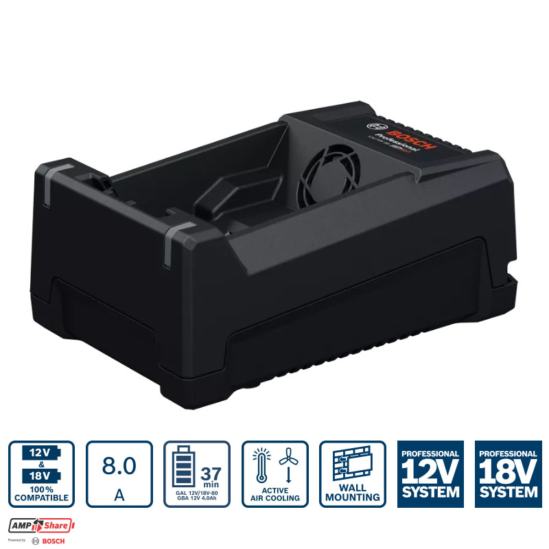 Bộ sạc nhanh Professional 12V và 18V Bosch GAL 12V/18V-80 (1600A037CH)