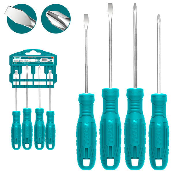 Bộ tuốc nơ vít dẹp và bake 4 chi tiết Total THTDC250401