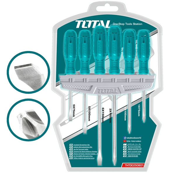 Bộ tuốc nơ vít dẹp và bake 6 chi tiết Total THTDC250601