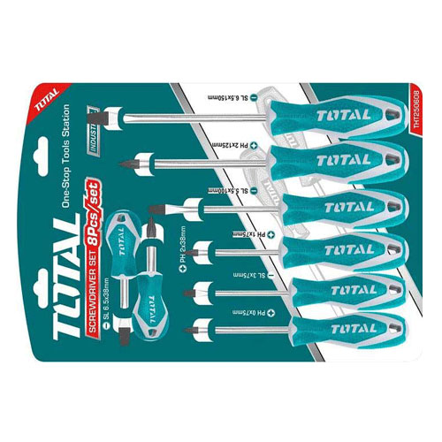 Bộ tuốc nơ vít dẹp và bake 8 chi tiết Total THT250608