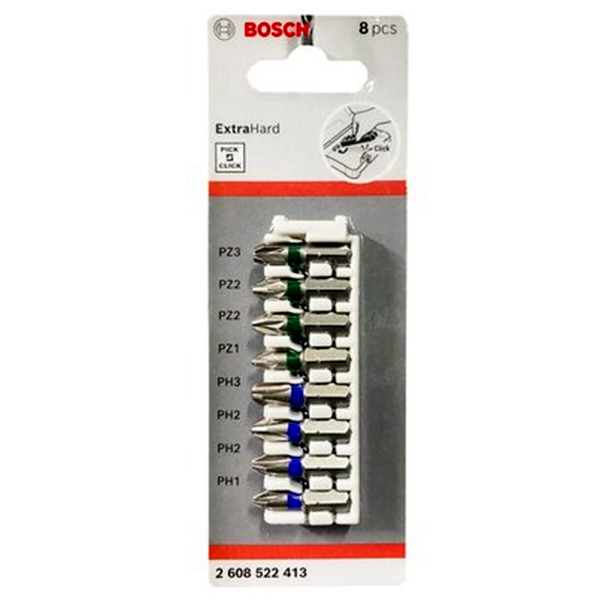 Bộ vặn vít extra hard 25mm đầu PH, PZ 8 món Bosch 2608522413