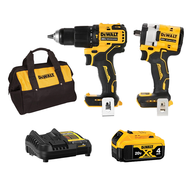 Combo Dewalt - Máy Khoan Pin DCD709 + Máy Vặn Bu Lông DCF922 + Máy vặn vít DCF887N + Pin 20V4.0Ah + Đế Sạc 4A