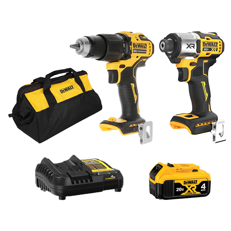 Combo Dewalt - Máy Khoan Pin DCD709 + Máy Vặn Vít DCF845 + Pin 20V4.0Ah + Đế Sạc Nhanh & Túi dụng cụ
