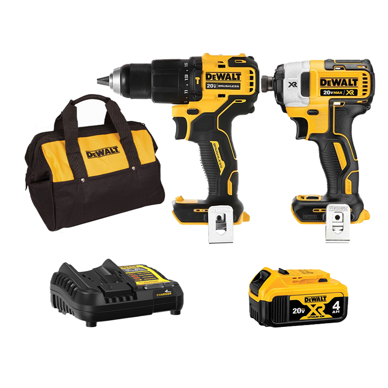 Combo Dewalt - Máy khoan pin DCD709 + Máy vặn vít DCF887 + Pin 20V 4.0Ah + Sạc nhanh & túi đựng dụng cụ