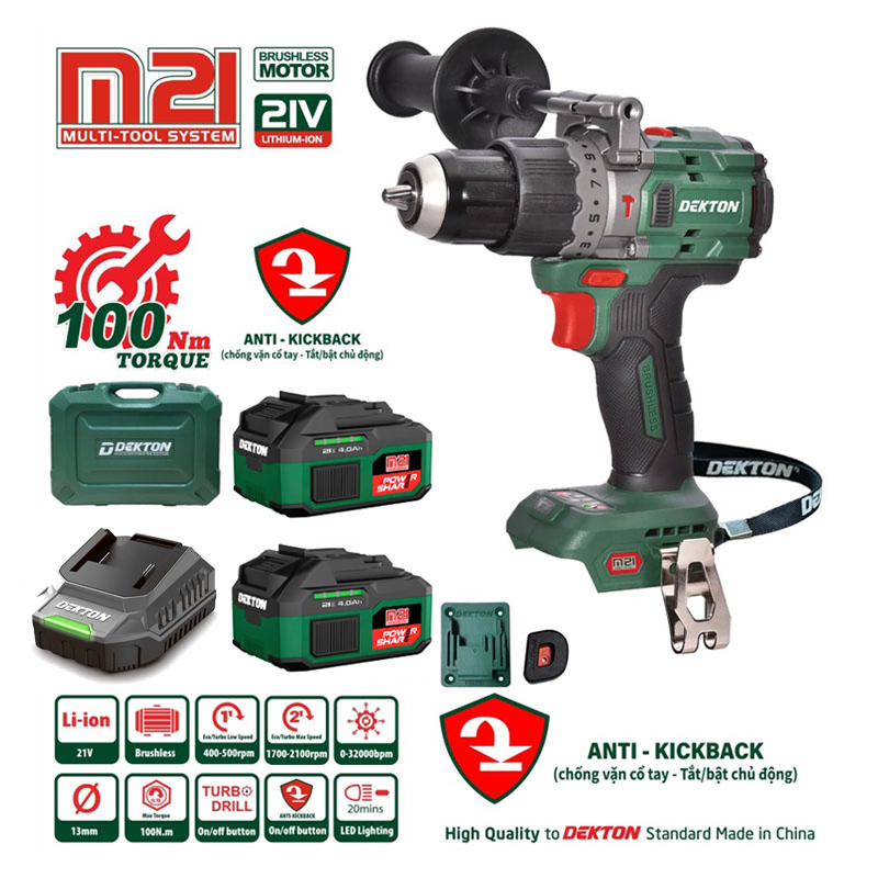 Combo Máy khoan động lực dùng pin 21V Dekton M21-ID13100PLUS (2 Pin 4.0Ah & Sạc)