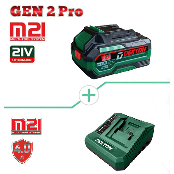 Combo Pin Sạc 21V Dekton 1 Pin 5.0Ah & 1 Sạc nhanh 4A (M21-B5000PLUS+M21-S40PLUS)
