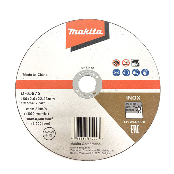 Đá cắt mỏng cho Inox 180x2.0x22.23mm Makita D-65975