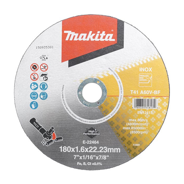 Đá cắt mỏng cho inox A60U 180x1.6x22.23mm Makita E-22464