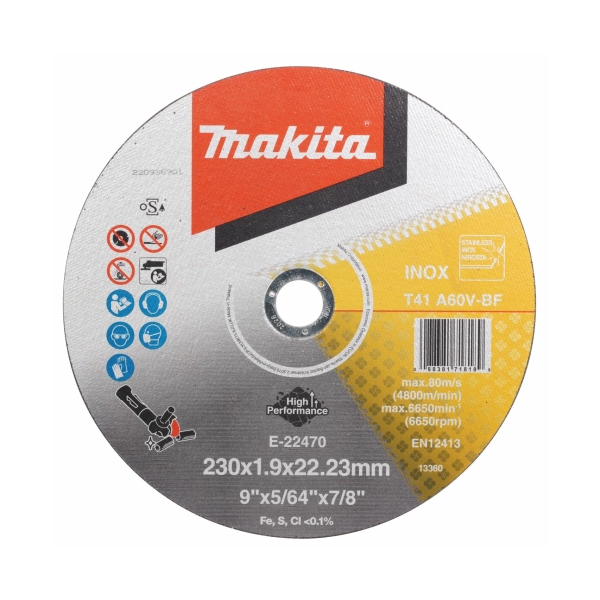 Đá cắt mỏng cho inox A60U 230x1.9x22.23mm Makita E-22470