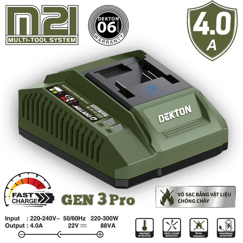 Đế sạc nhanh 4A Dekton M21-S40XPRO (Có quạt làm mát)