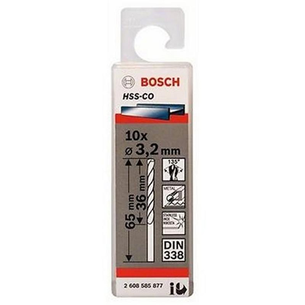 Hộp 10 Mũi khoan sắt và inox 3.2mm HSS-Co Bosch 2608585877