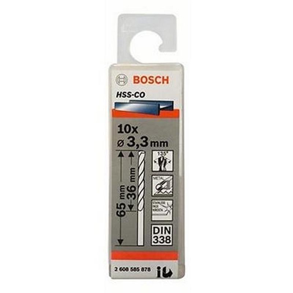 Hộp 10 mũi khoan sắt và inox 3.3mm HSS-Co Bosch 2608585878