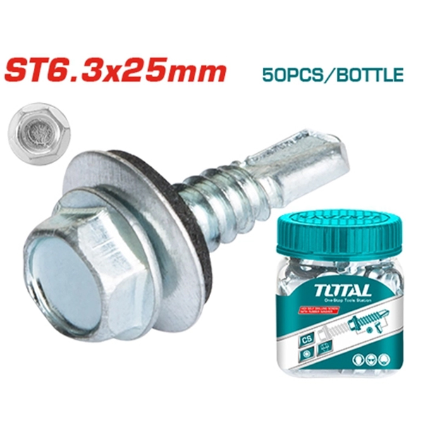 Hộp 50 vít bắn tôn có vòng đệm cao su ST6.3x25mm Total WJSS6302521