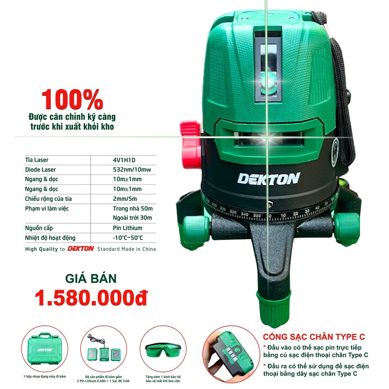 Máy cân mực laser 5 tia xanh Dekton DK-LS0505