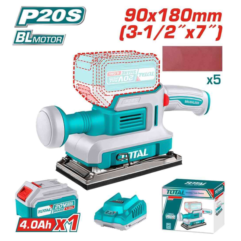 Máy chà nhám dùng pin 20V Total TFSLI20311 (1 Pin 2.0Ah, 1 Sạc)