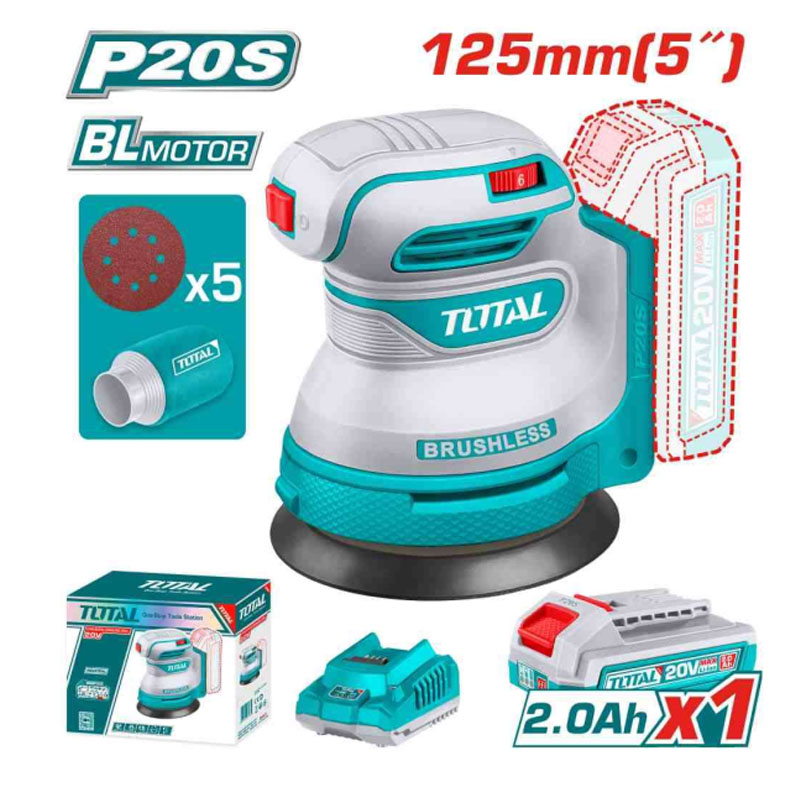 Máy chà nhám tròn dùng pin 20V Total TROSLI20021 (1 Pin 2.0Ah, 1 Sạc)