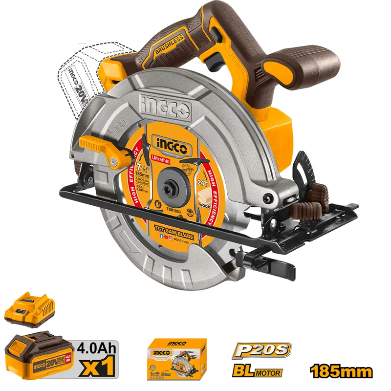 Máy cưa đĩa tròn 185mm dùng pin 20V Ingco CSLI18511 (1 Pin 4.0Ah & Sạc)