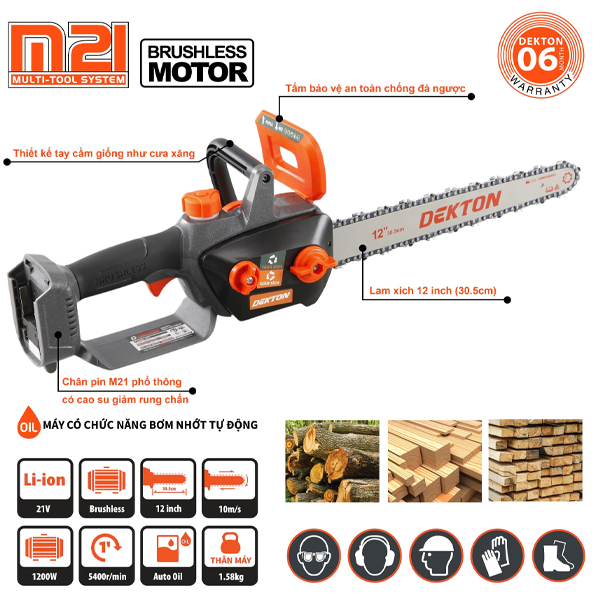 Alternative view of Máy cưa xích 12" dùng pin 21V Dekton M21-CS12BLC (Chưa pin & sạc)