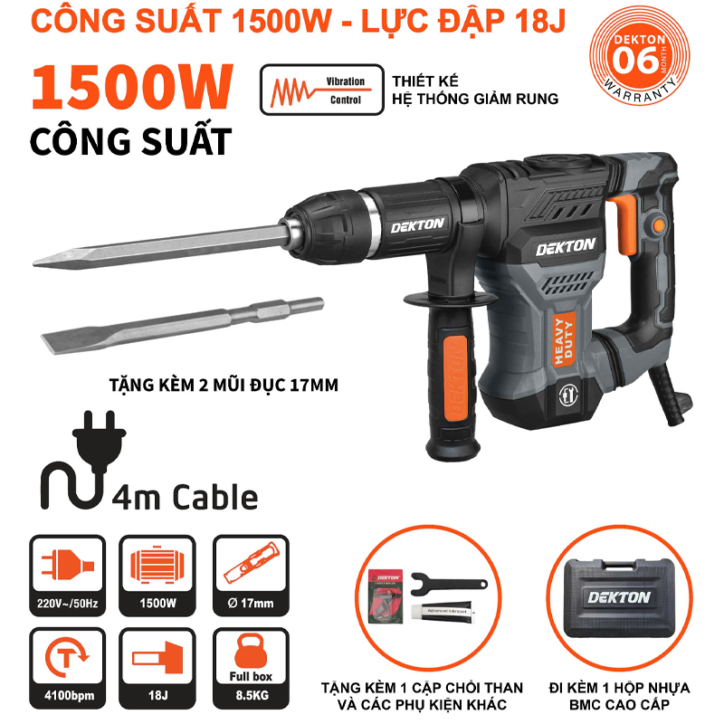 Máy đục bê tông 1500W Dekton DK-DH3502XPRO (Xanh Oliu)
